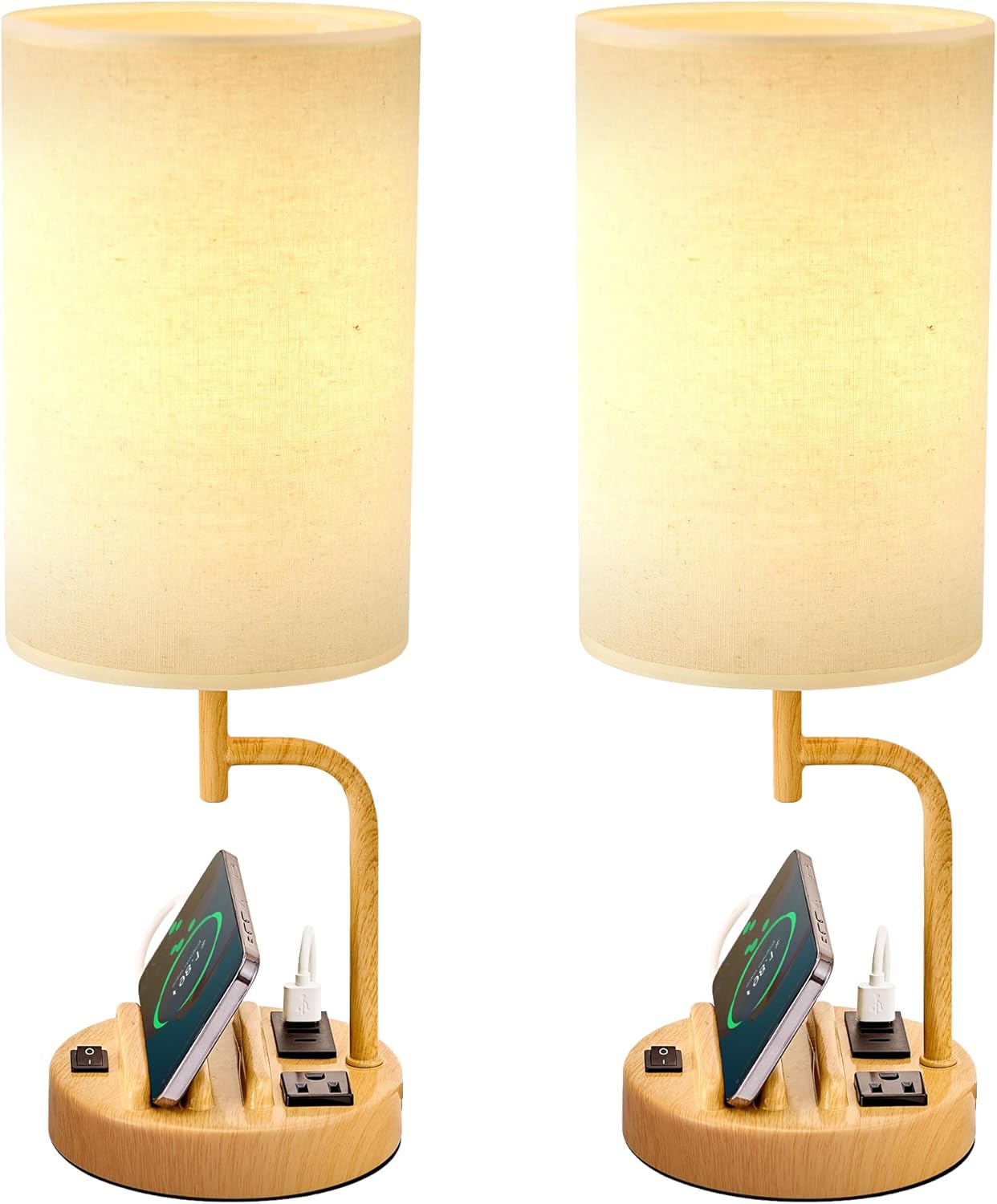 Dreamholder Table Lamp with 3 USB Charging Ports, Modern Desk Lamp with AC Outlet and Phone Stands, Perfect Bedside Lamp for Bedroom…