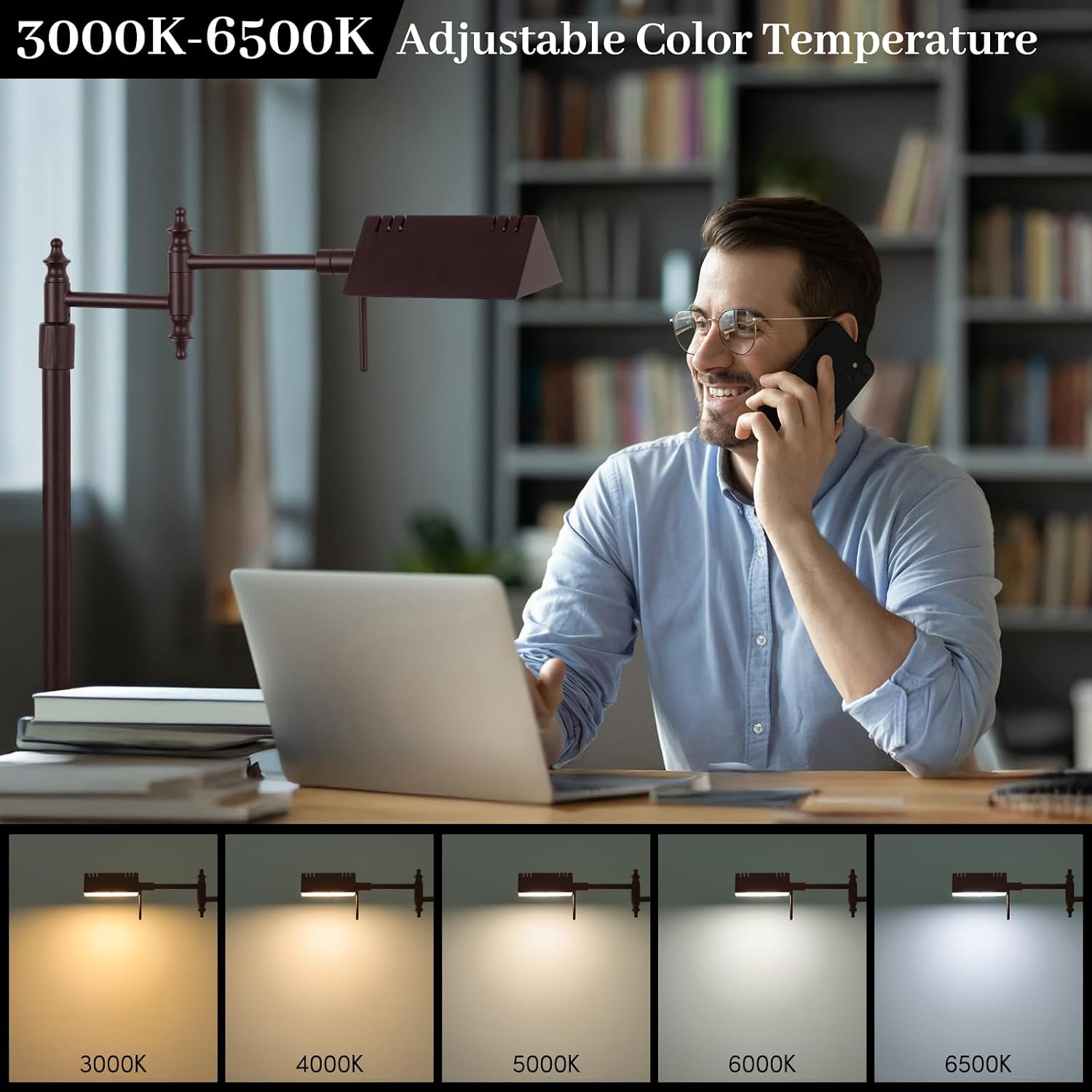 Dimmable Pharmacy Floor Lamp with Remote, 17W LED Reading Floor Lamp with 360°Swing Arm, 3 Color Temperature, Height Adjustable Standing…