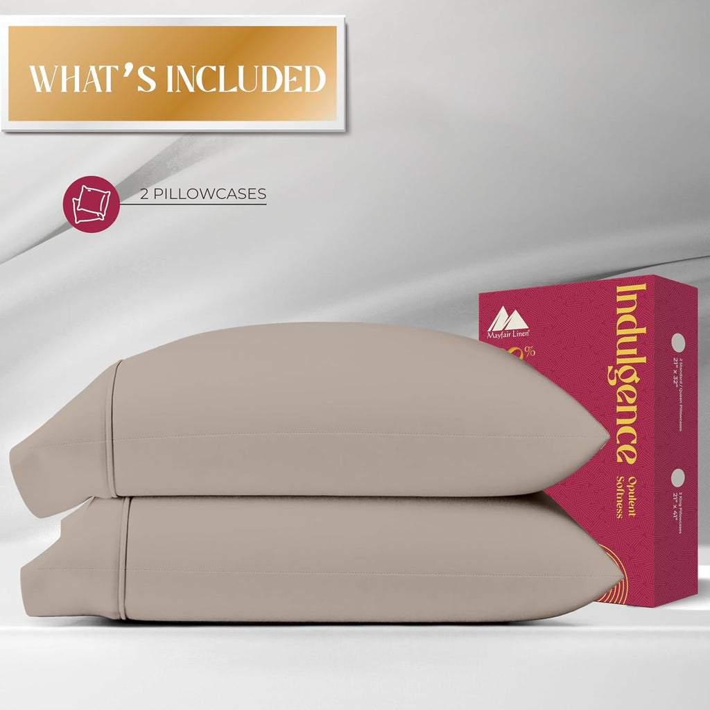 Mayfair Linen 100% Egyptian Cotton King Size Pillow Cases Set of 2 - Luxury 1200 Series Pillow Cases King Size (Taupe), Soft & Breathable…