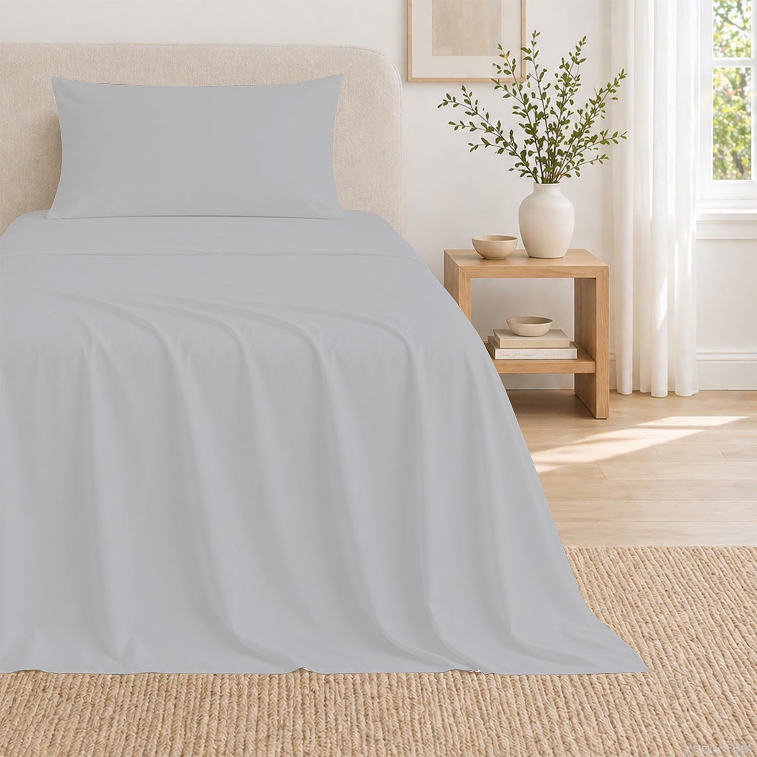 THREAD SPREAD Egyptian Cotton Sheets Twin Size – 300 Series 16" Deep Pocket 100% Cotton Sheets Twin Size (4 PC, Light Grey), Soft &…