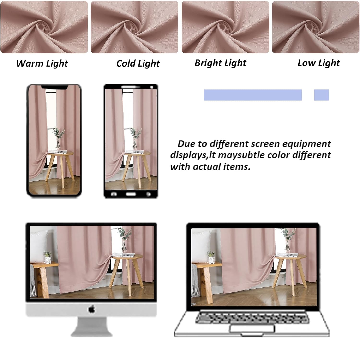 Simplebrand Ava Blush Short 24 Inches Blackout Curtain 2 Panels Set, Half Window Rod Pocket Privacy Curtain Tiers for Kitchen, Curtains Bla…