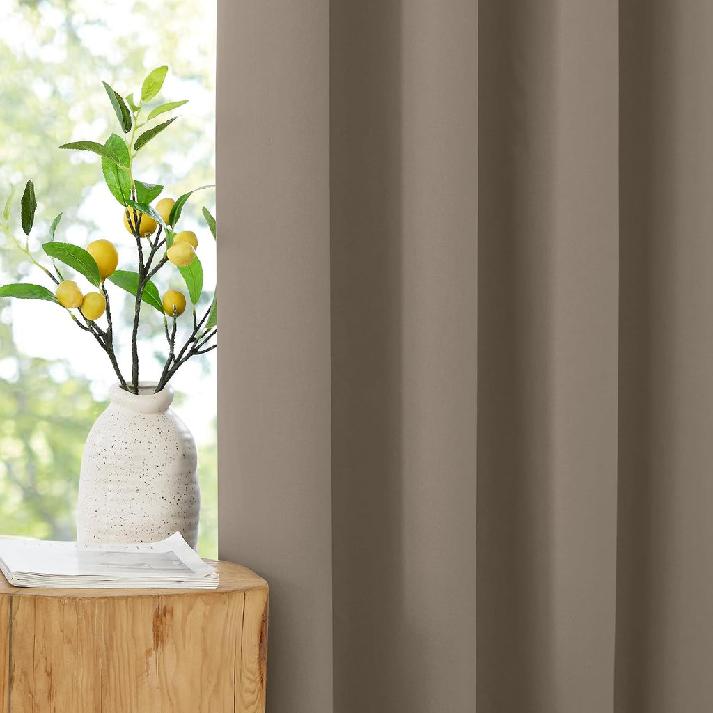 Nicetown 100% Blackout Tan Curtains 96 inch Long, Grommet Thermal Insulated Portable Travel Blackout Window Treatment Easy to Install for L…