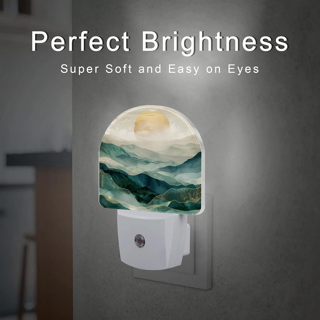 Golden Mountains with Sun Night Light for Kids, Watercolor Sunrise Mountain Night Light Plug in with Dusk to Dawn Sensor,0.5w Energy…