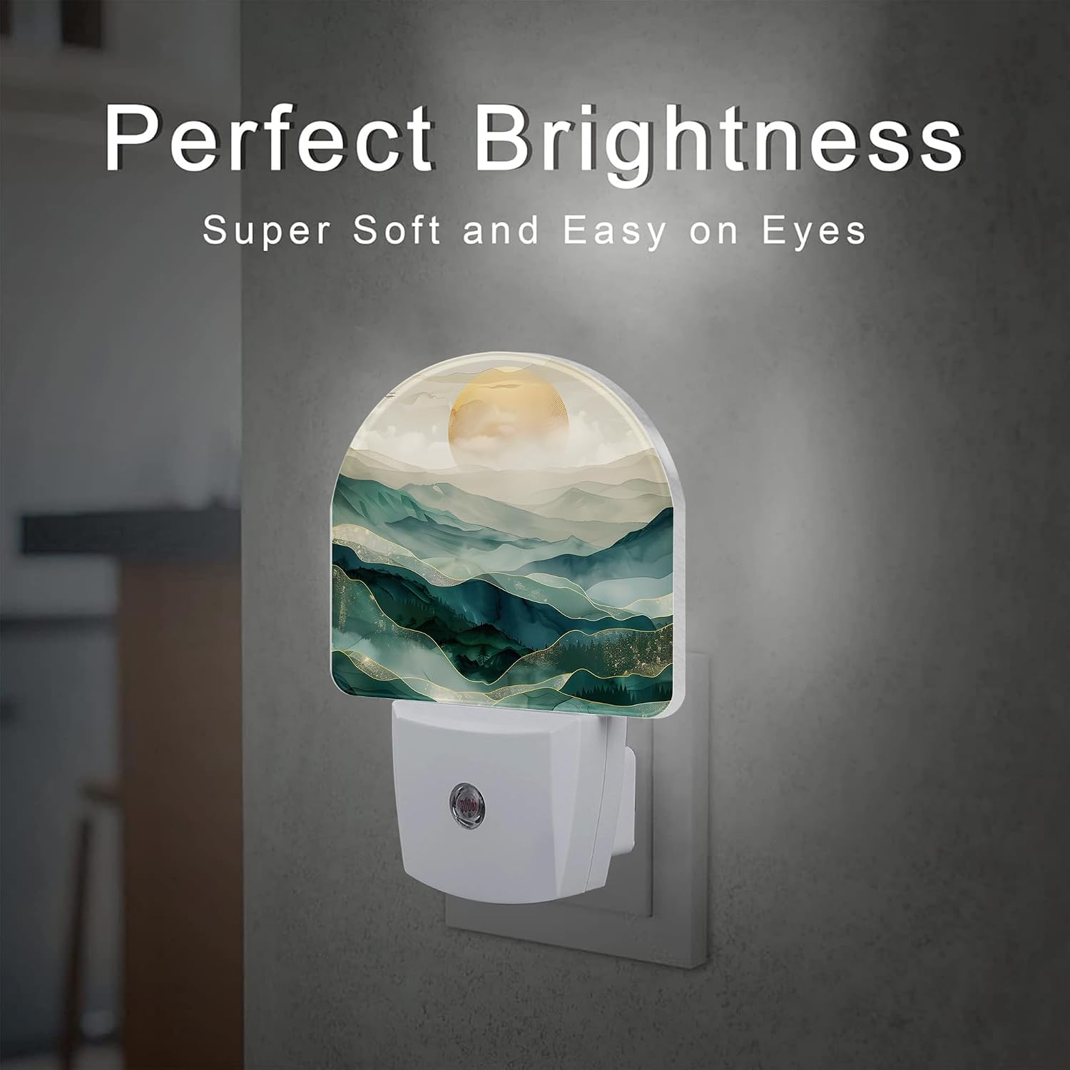 Golden Mountains with Sun Night Light for Kids, Watercolor Sunrise Mountain Night Light Plug in with Dusk to Dawn Sensor,0.5w Energy…