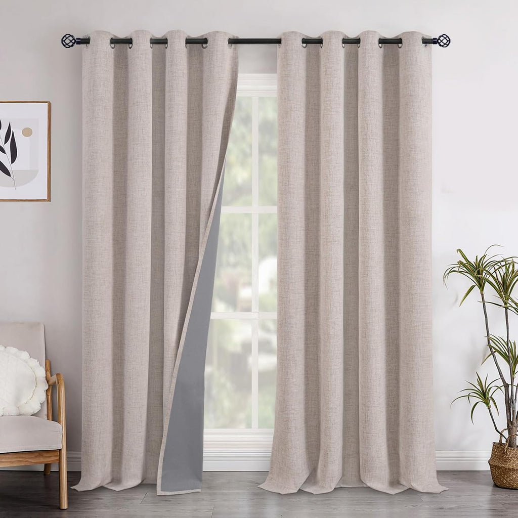 YoungsTex Extra Long Linen Blackout Curtains 102 Inch Length, Thermal Insulated Drapes for Living Room Bedroom Farmhouse Room Darkening wit…