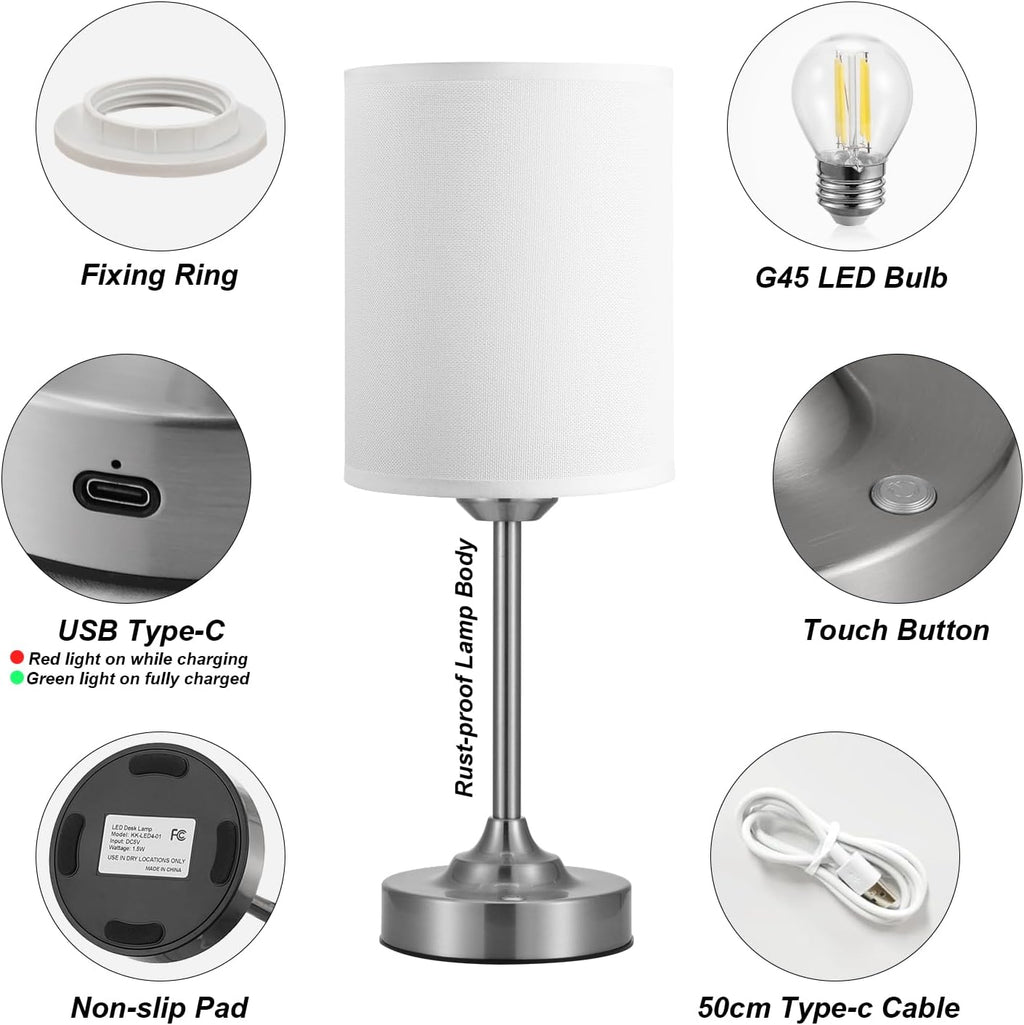 Touch Control Cordlss Table Lamp, USB-C Rechargeable Lamp with Stepless Dimming, 4000mAh Battery Operated Bedside Lamp for Bedroom…