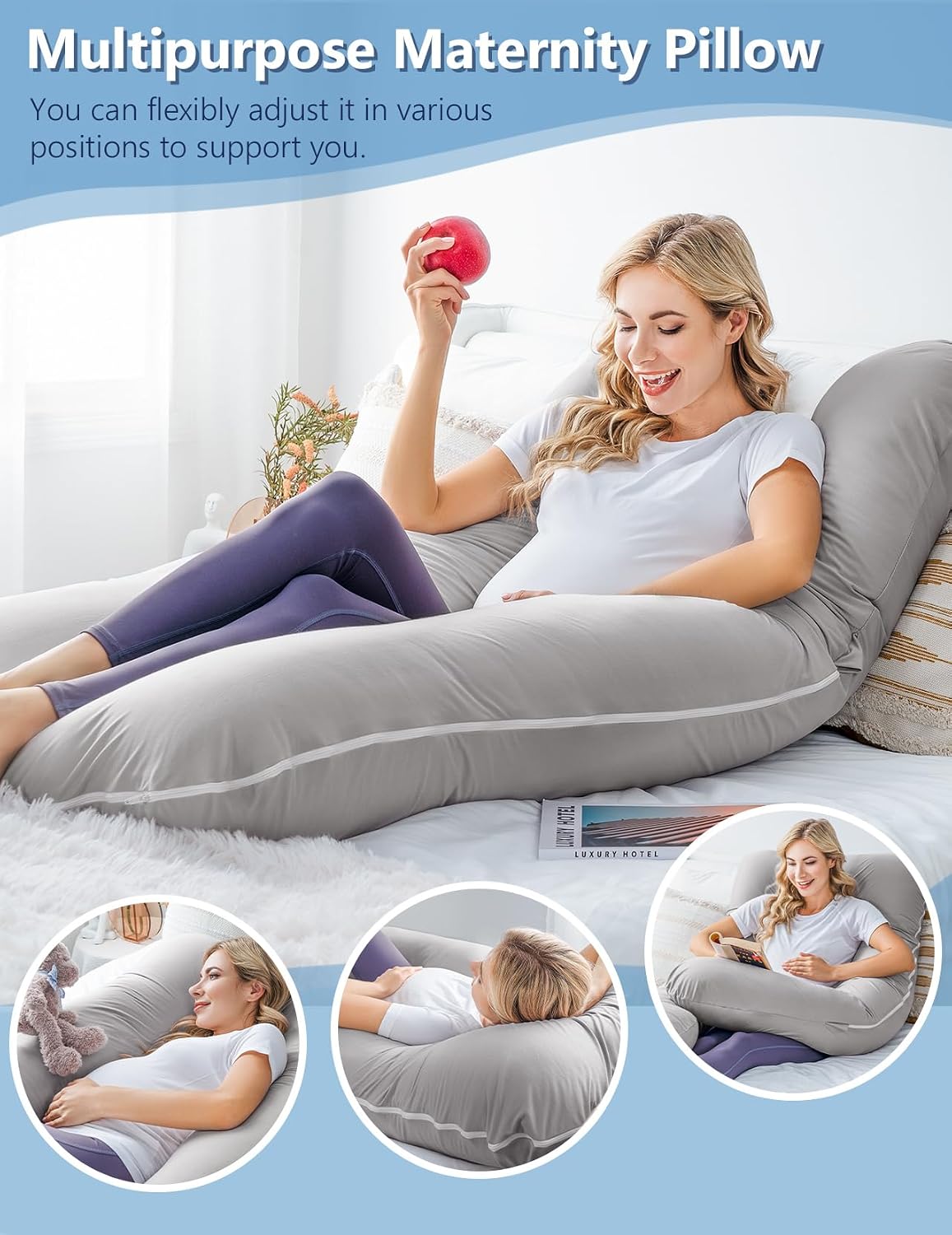 Meiz Pregnancy Pillow, Cooling Silky Pregnancy Pillows for Sleeping, Maternity Body Pillow for Pregnant Woman with Cooling Silk Jersey Cove…