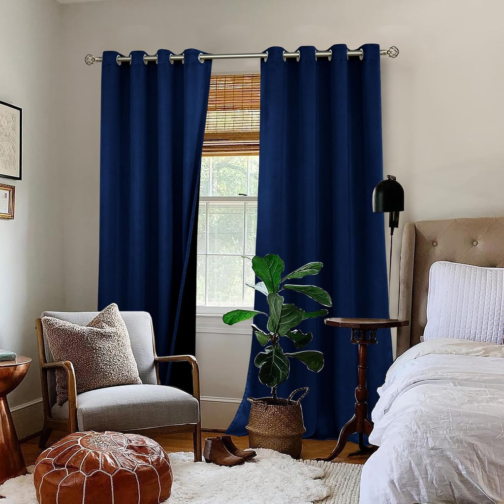 BGment Navy Blue Blackout Curtains 95 Inches Long 2 Panels Set for Living Room, Thermal Insulated 100% Light Blocking Curtains & Drapes, Gr…