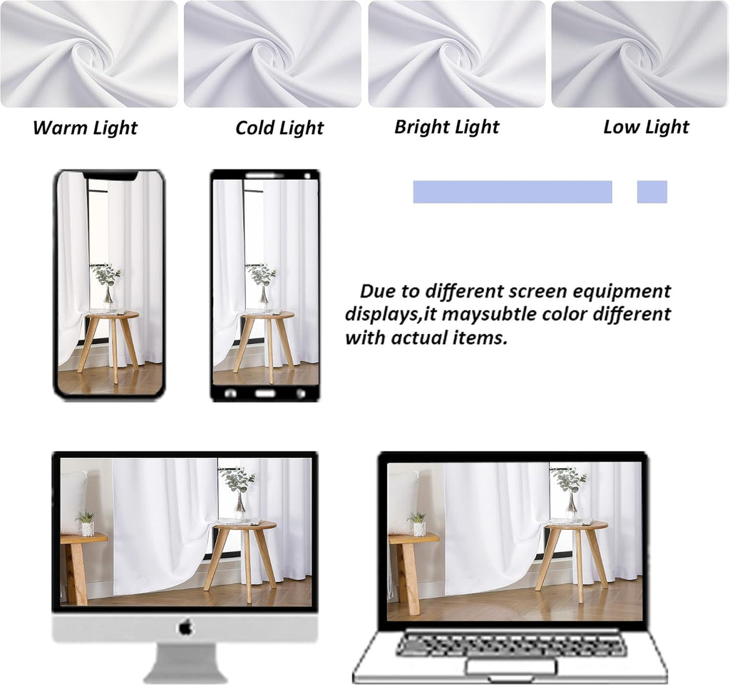 Simplebrand Pure White Light Filtering Curtains for Bedroom 102 Inches Long 2 Panels, Solid Thermal Insulated, Energy Saving Living Room Wi…