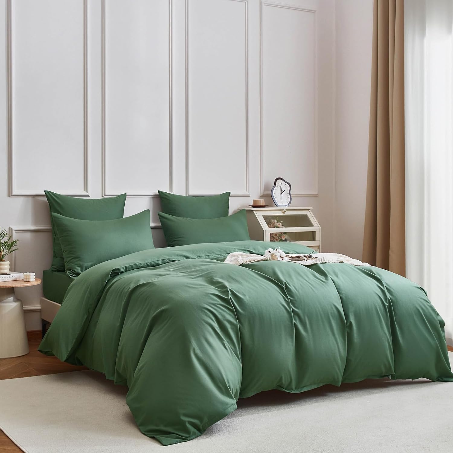 Yasmeng Deep Muted Sage Cotton Duvet Cover Set Queen Size, 100% Combed Cotton Percale Bedding, Soft Breathable Plain Weave Comforter Cover…
