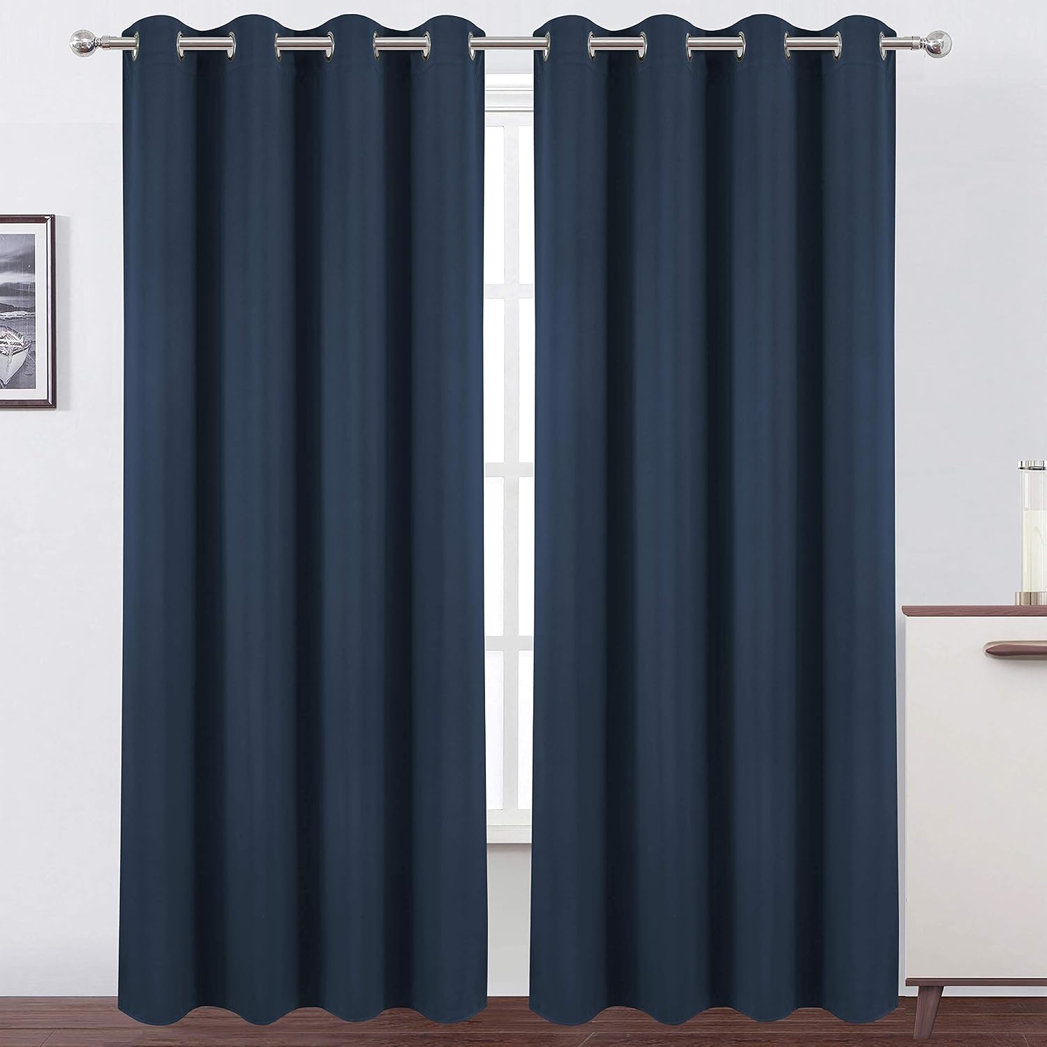 Lemomo Navy Blue Blackout Curtains 52 x 84 inch/Set of 2 Curtain Panels Room Darkening Bedroom Curtains 84 inch Blue