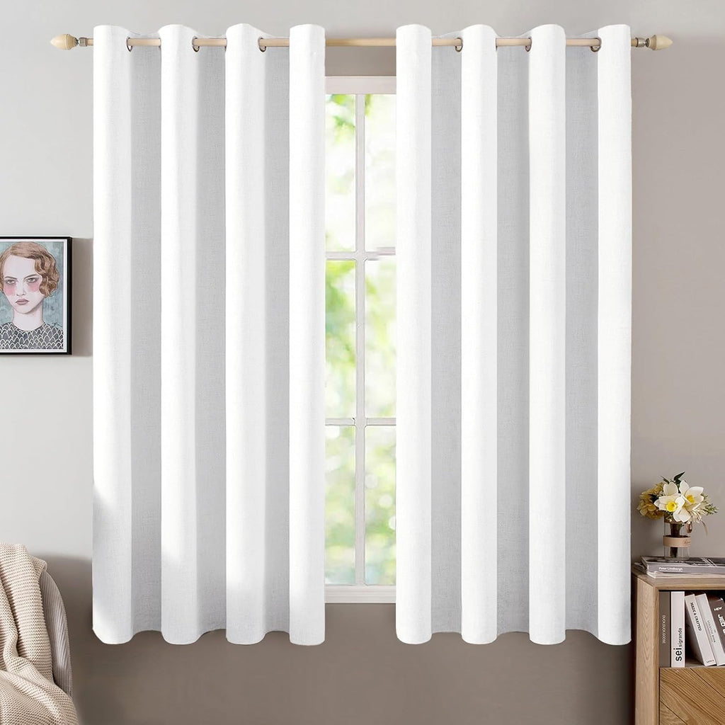 Miulee Linen Textured Curtains for Bedroom Solid 100% Blackout Thermal Insulated Bright White Grommet Room Darkening Curtains & Drapes Luxu…