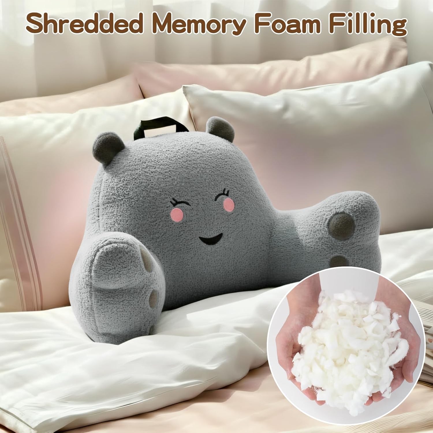 Ajicong Reading Pillow for Sitting in Bed Couch Teens/Adult, Back Rest Pillow for Sitting Up in Bed with Shredded Memory Foam, Includes Arm…