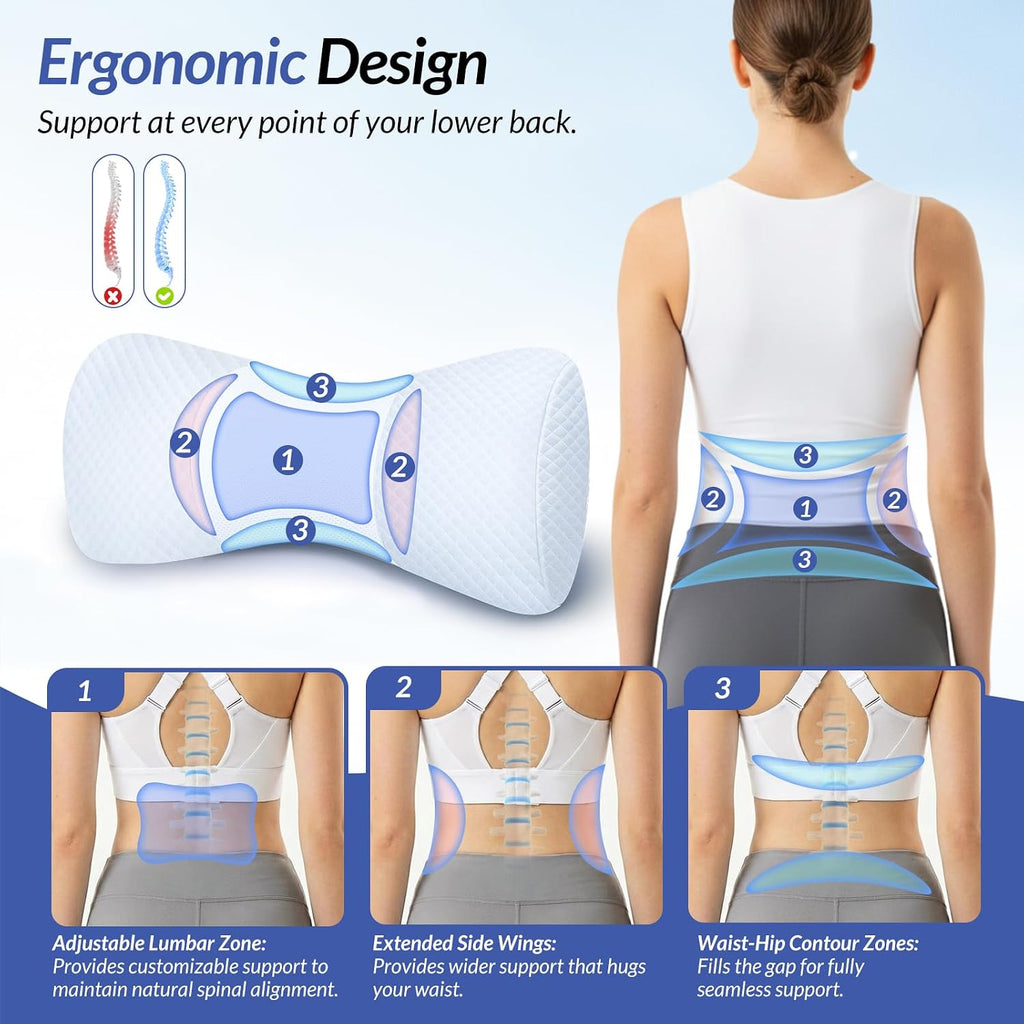 Zikee Inflatable Lumbar Support Pillow for Bed with Customized Lower Back & Support, Memory Foam Back Support for Side & Back Sleeping, Bed…