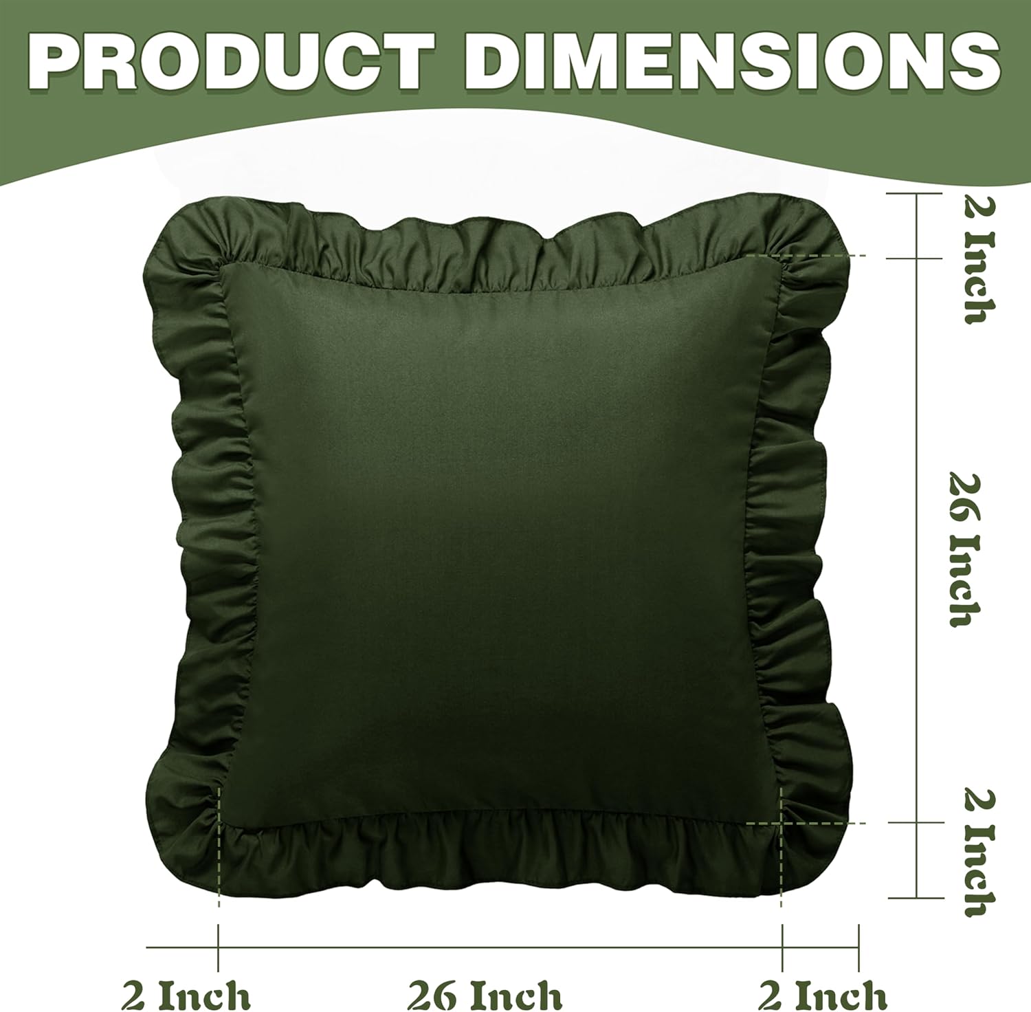 KKJIAF Ruffle Pillow Cases 26x26 Inches, Olive Green Square Ruffled Pillow Covers Set of 2, Microfiber Wrinkle Resistant Pillow Shams…