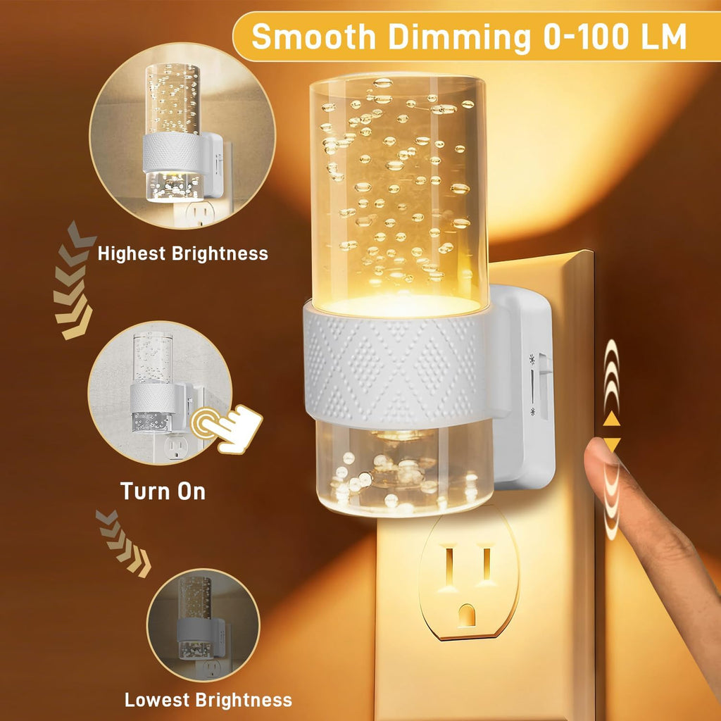 Night Light Plug into Wall - 2 Pack LED Nightlight with Dusk to Dawn Sensor 0-100LM Brightness Dimmable Lights for Bedroom Bathroom…