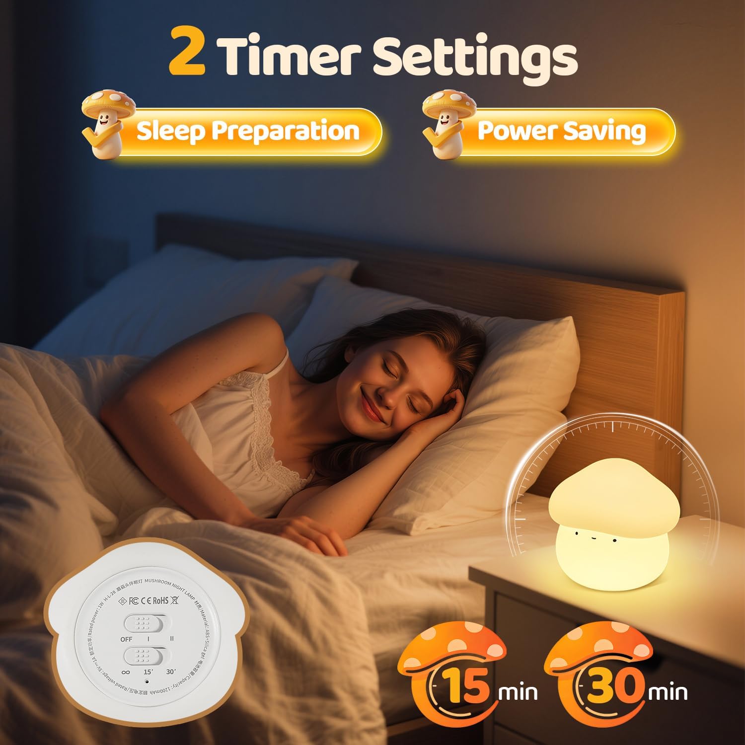 Mubarek Mushroom Lamp, Timer Mushroom Night Light for Kids, Dimmable & Easy Control Cute Lamp, Squishy Silicone Nightlight, Rechargeable…