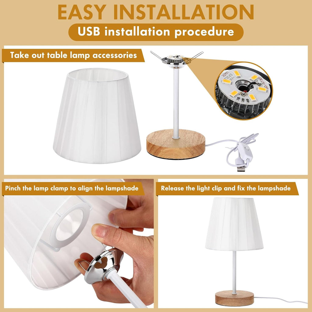 Gerrii 4 Pack Small Bedroom Table Lamp with USB Powered, Bedside Pleated Lamps for Nightstand Metal Base & Fabric Shade Warm Eye-comfort…