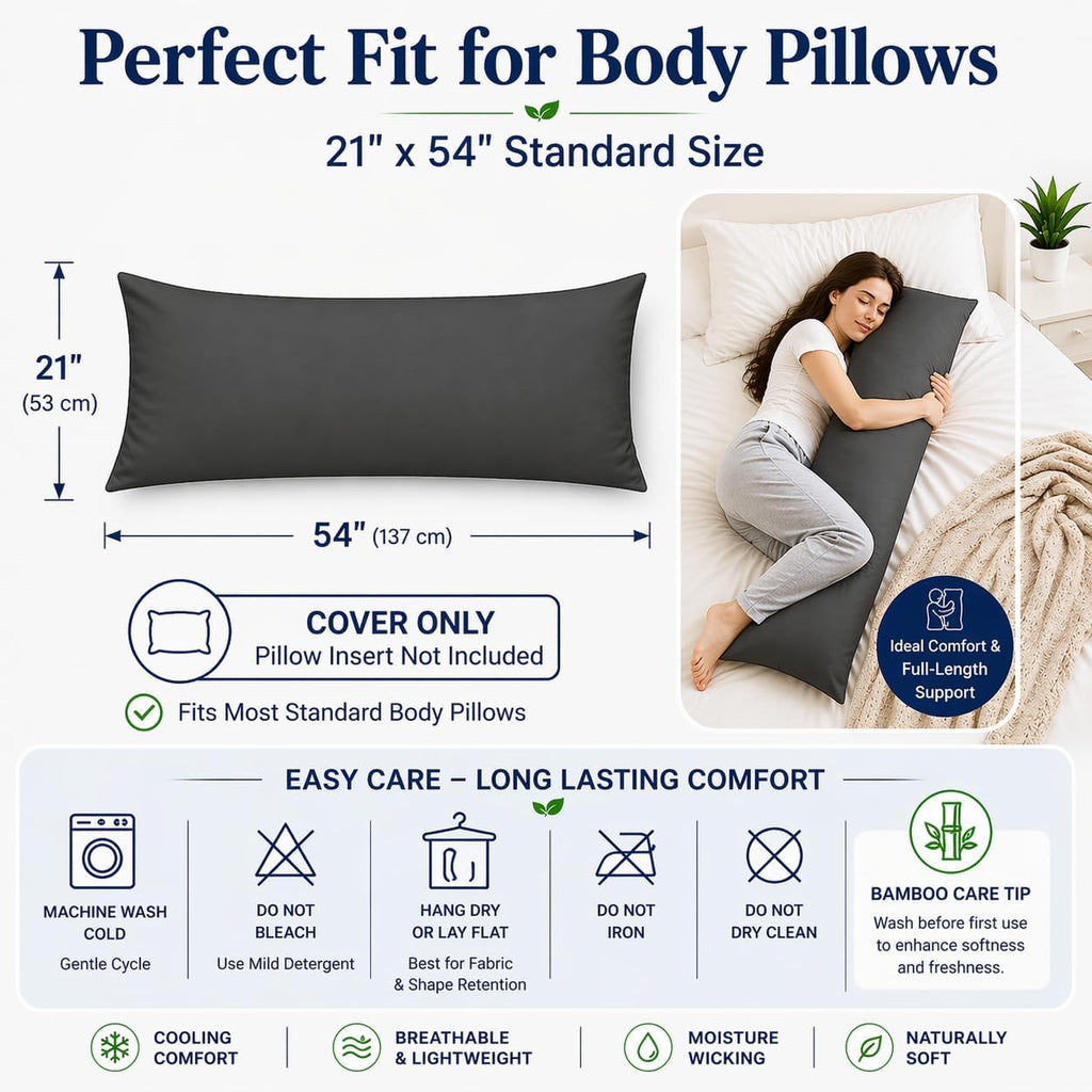 Evolive Rayon derived from Bamboo Material Cooling Breathable Pillow Cover/Pillowcases (Black, 21“X54“ Body Pillow Cover) 54 inches Bamboo…