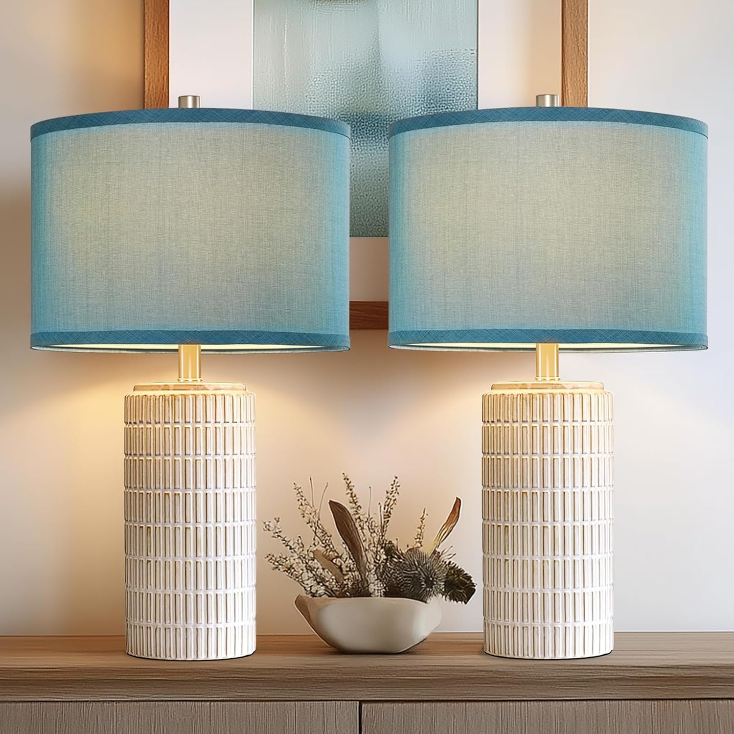 AIEAMPDO 23" Modern Ceramic Nightstand Table Lamps Set of 2, Nautical Lamps for Bedroom Bedside, Side Table Lamps for Living Room, Dining…