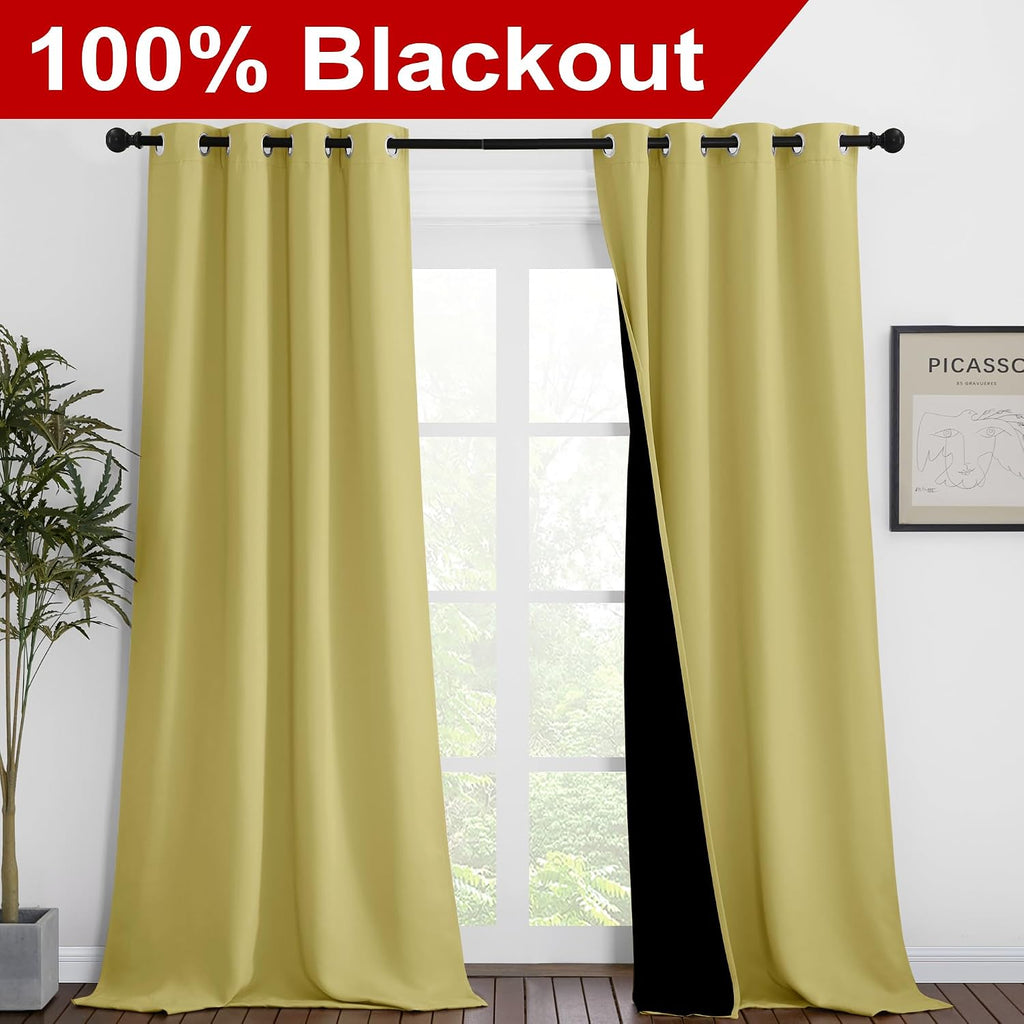 Nicetown 100% Blackout Blinds, Set of 2, 46 inches x 102 inches, Laundry Room Decor Window Treatment Curtains for Large Patio Sliding Door,…