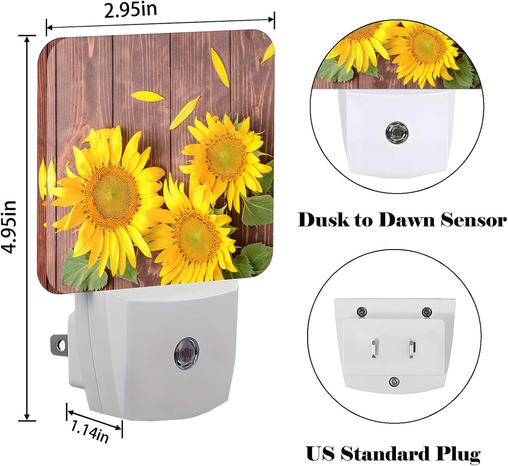 Vintage Wooden Sunflower Night Light, Plug Into Wall with Dusk to Dawn Light Sensors, Warm Nightlights for Bedroom, Bathroom, Hallway…