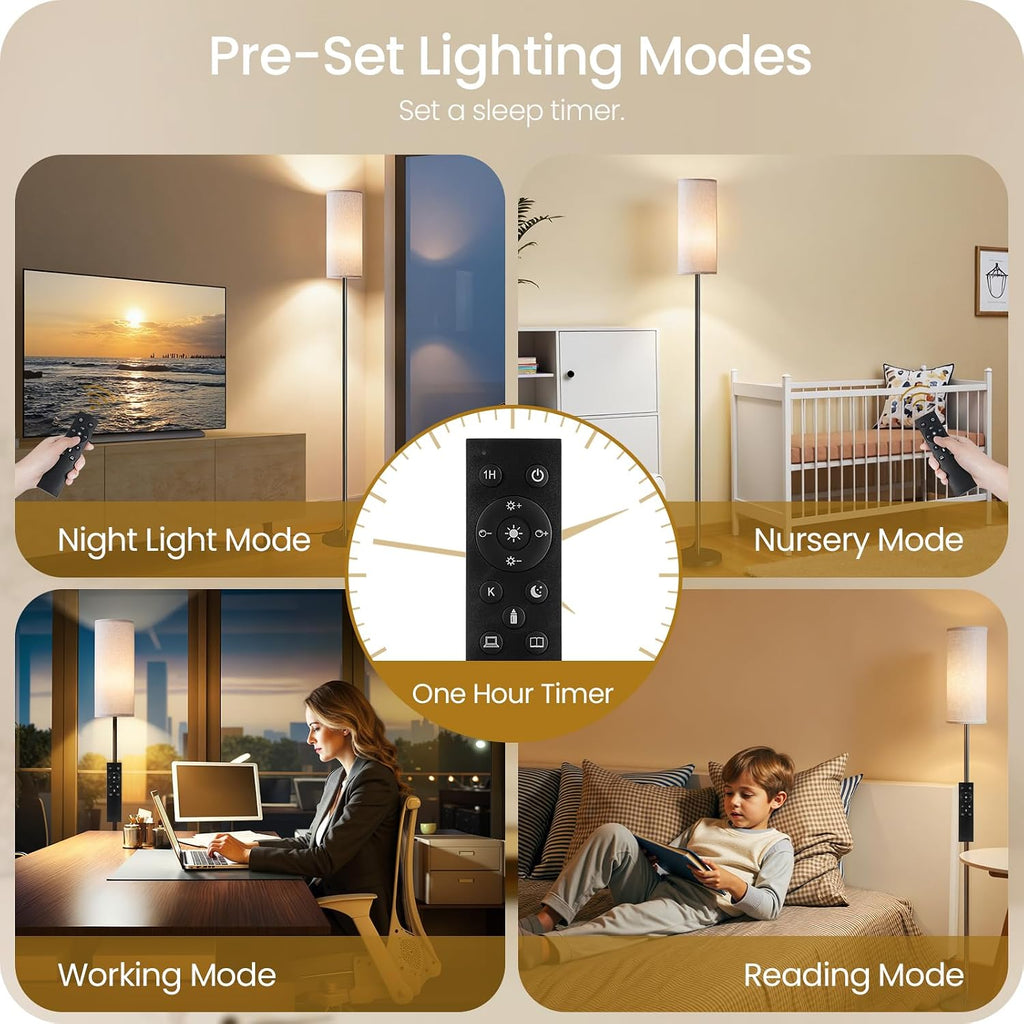 Dimmable Floor Lamp for Living Room with Remote and Foot Switch, Corner Floor Lamp, 64.4" Standing Tall Lamp, 10W 900LM LED Bulb…