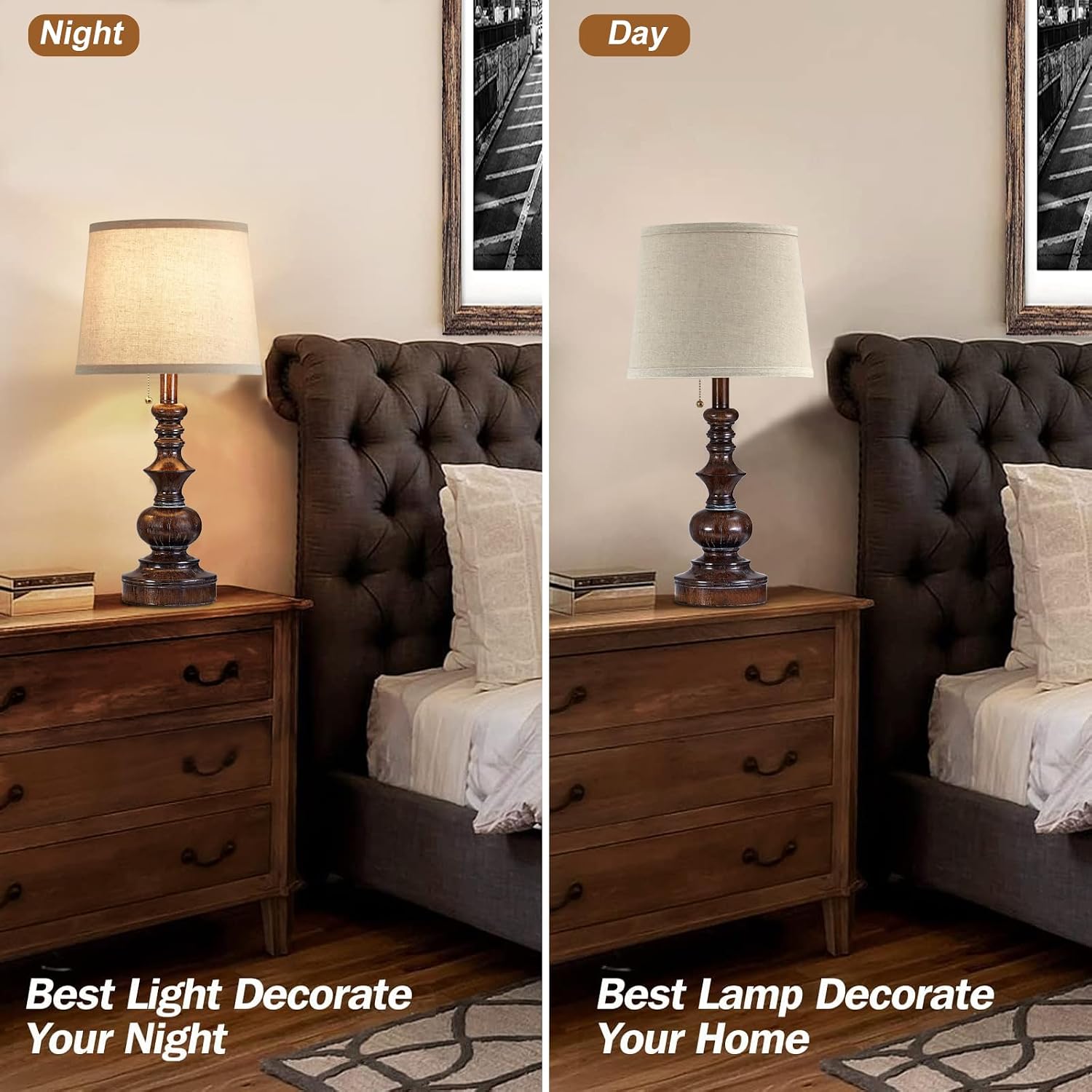 Drawealth Vintage Bedside Table Lamps Set of 2 for Bedroom Nightstand Lamps with USB Charging Ports Rustic Farmhouse Small Table Lamp for…