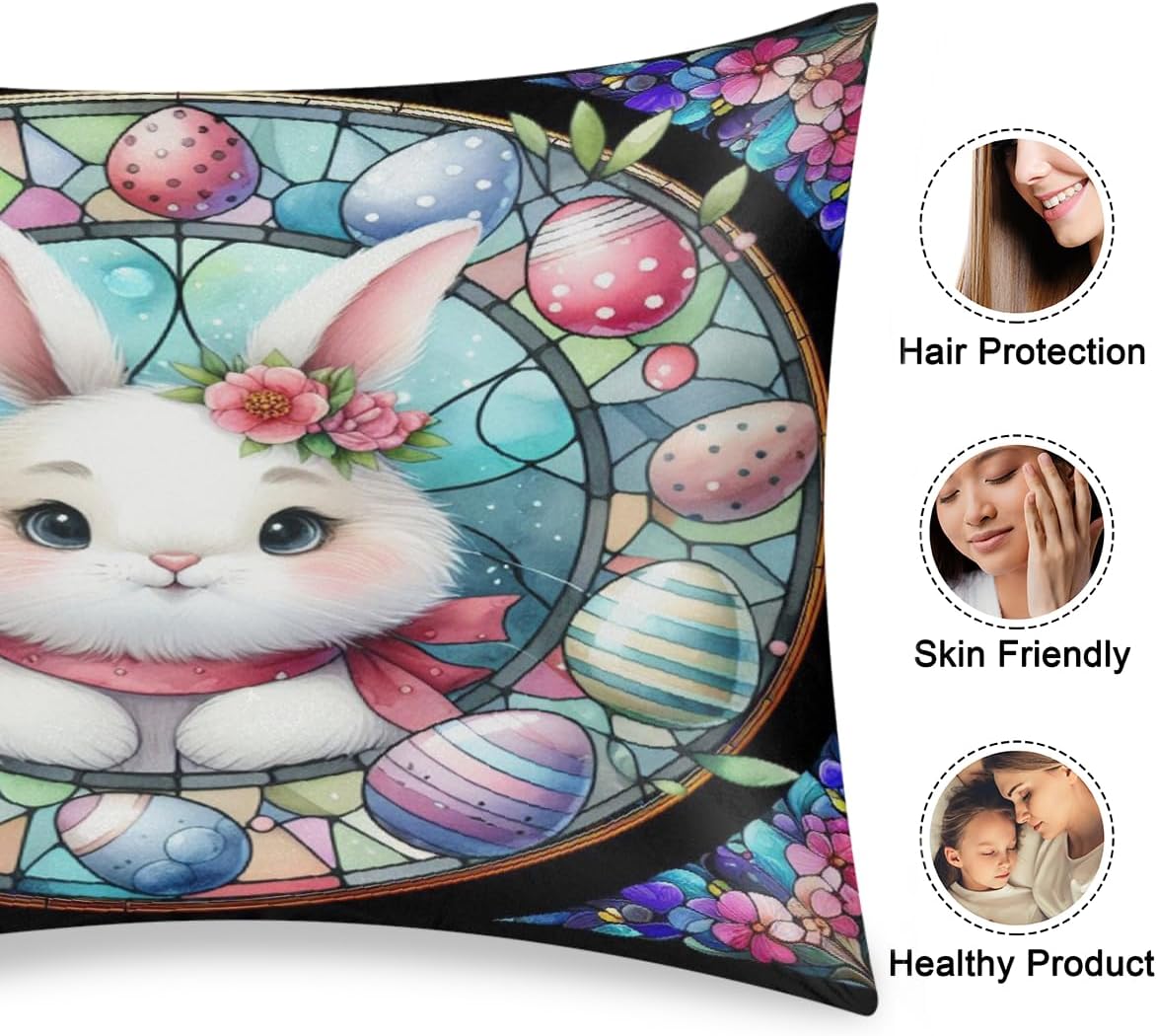 Easter65 Satin Silk Pillowcase for Hair and Skin Pillow Cases Standard Size Soft Silk Pillow Case with Envelope Closure Print Satin…