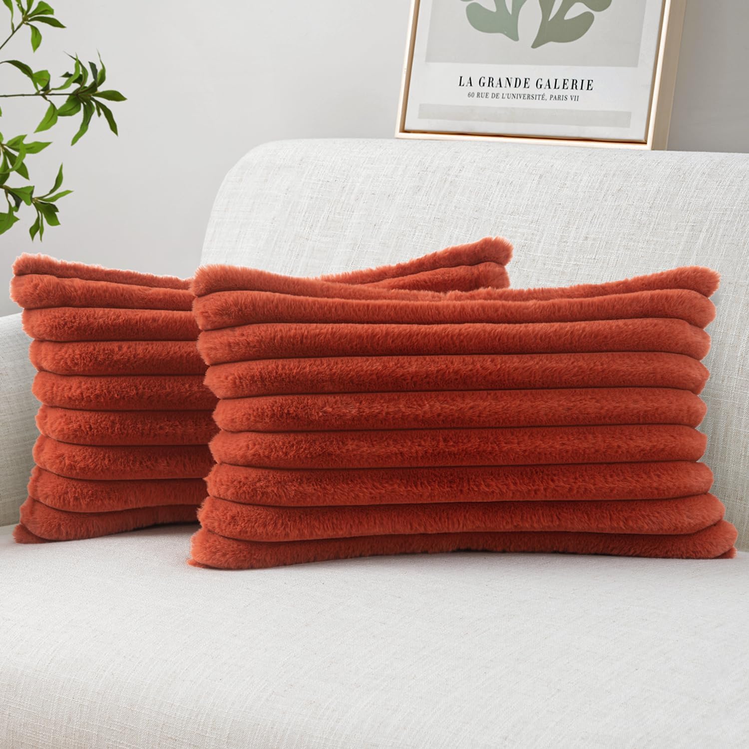 Miulee Faux Fur Lumbar Decorative Throw Pillow Covers 12x20 Inch Set of 2, Retro Vintage Boho Home Decor Soft Plush Couch Pillows Cozy Fluf…