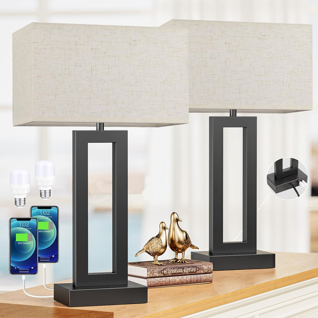 Seealle 22" Tall Living Room Lamps for Night Stands - Touch Bedside Lamp with USB C+A, 3 Way Dimmable Bedroom Lamps for End Tables Set of…