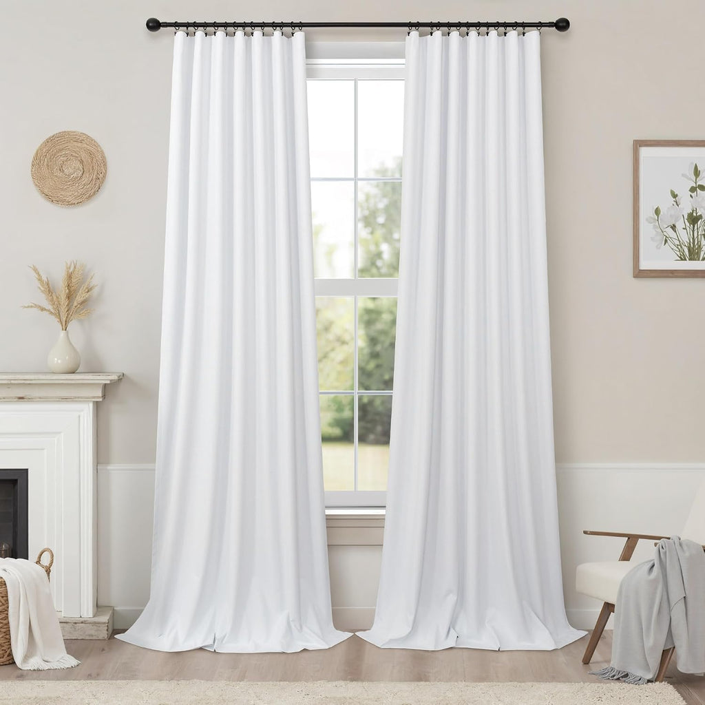 Pitalk White Linen Complete Blackout Curtains 48 Inch Length for Kids Room 2 Panels Light Blocking Thermal Insulated Cold Reducing Noise Re…