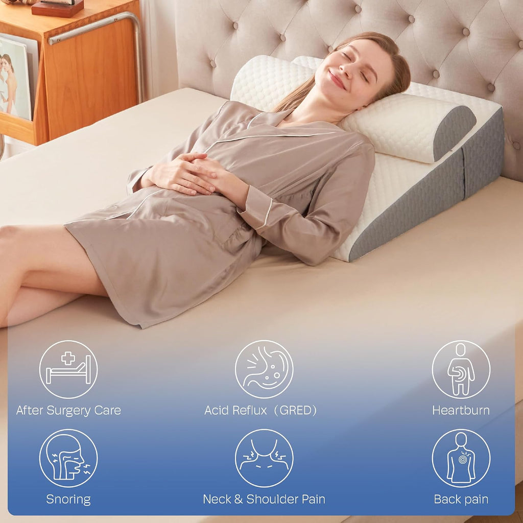 Simpledad 2PCS Wedge Pillow, 7.5" Wedge Pillow for Acid Reflux, Back, Cooling Memory Foam Top, Bed Wedge Pillows for Headboard, Sleeping,…