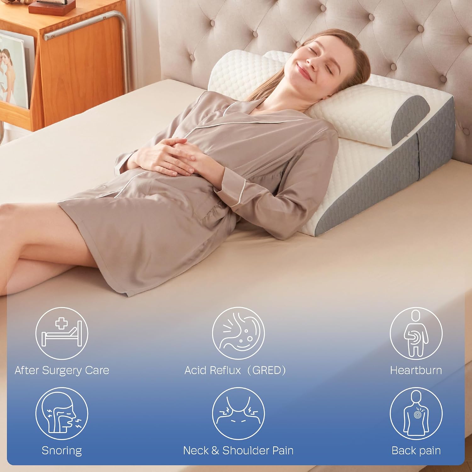 Simpledad 2PCS Wedge Pillow, 7.5" Wedge Pillow for Acid Reflux, Back, Cooling Memory Foam Top, Bed Wedge Pillows for Headboard, Sleeping,…