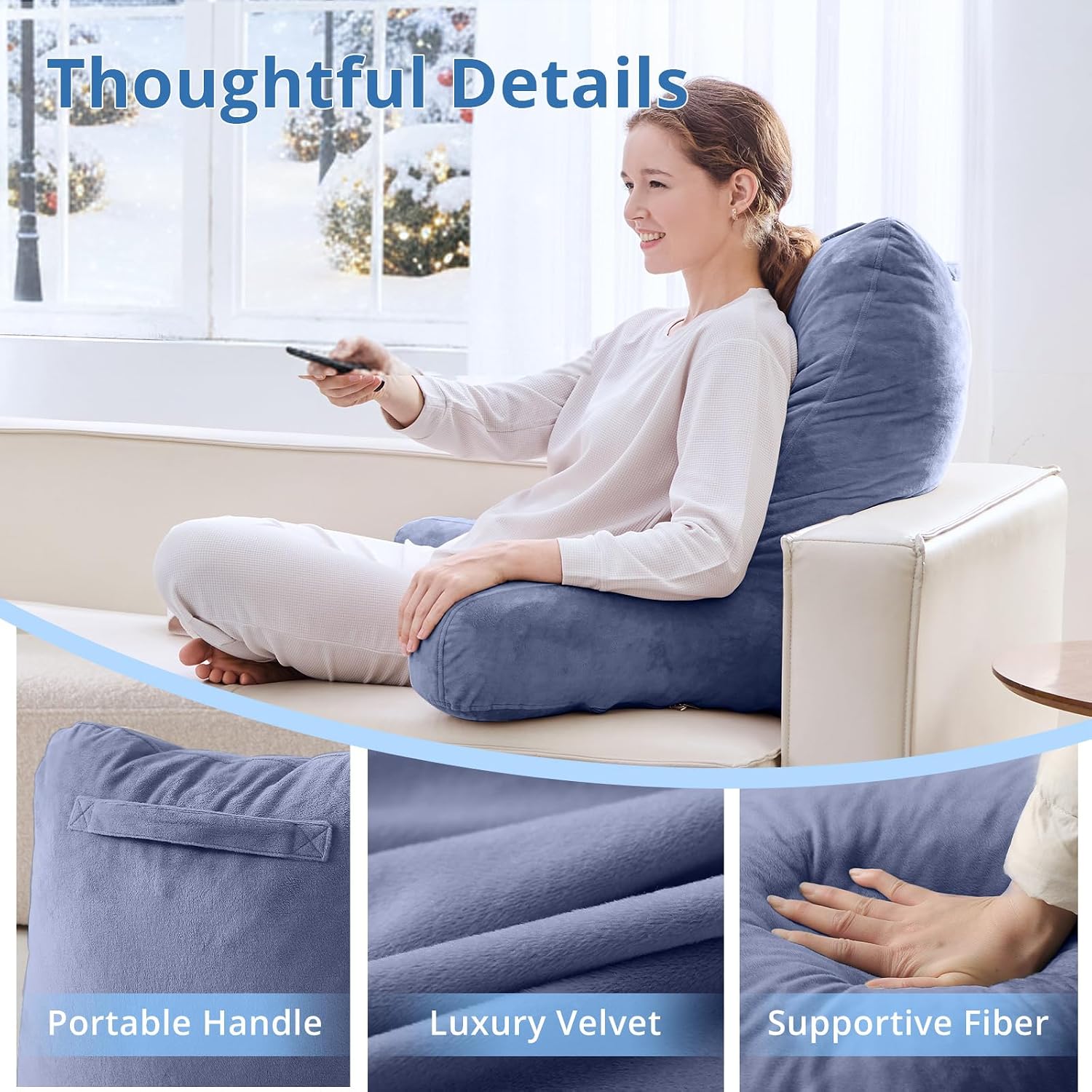 Sasttie 25-inch Reading Pillows for Sitting in Bed Adult, Jumbo Velvet Back Pillow Bed Sitting Up, XL High Back-Rest Support Cushion for…