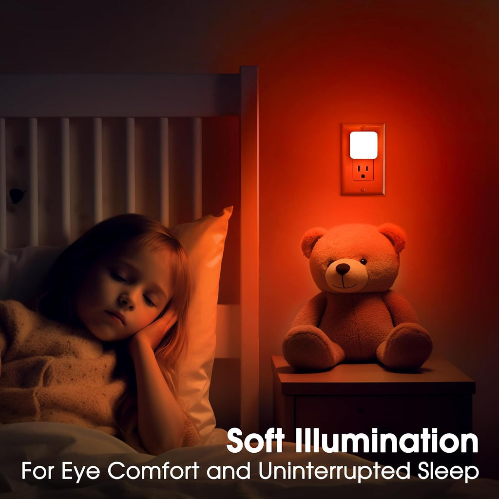 Briignite Red Night Lights Plug into Wall, Nightlights with Light Sensor Dusk to Dawn, 0.3W Square Plug in Night Light for Kids, Red…