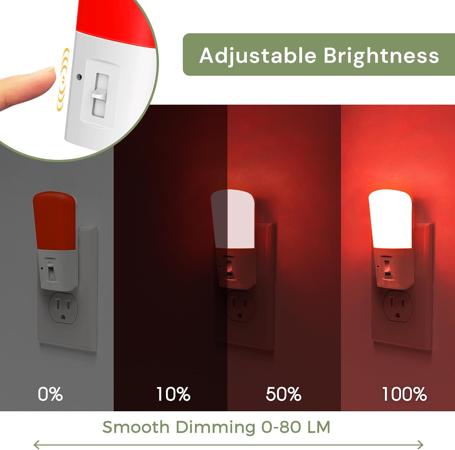 Llohasled LOHAS-LED Red Light Night Light Plug in, Dimmable LED Night Lights 2 Pack, Dusk to Dawn Sensor, Red, 0-80LM Adjustable…