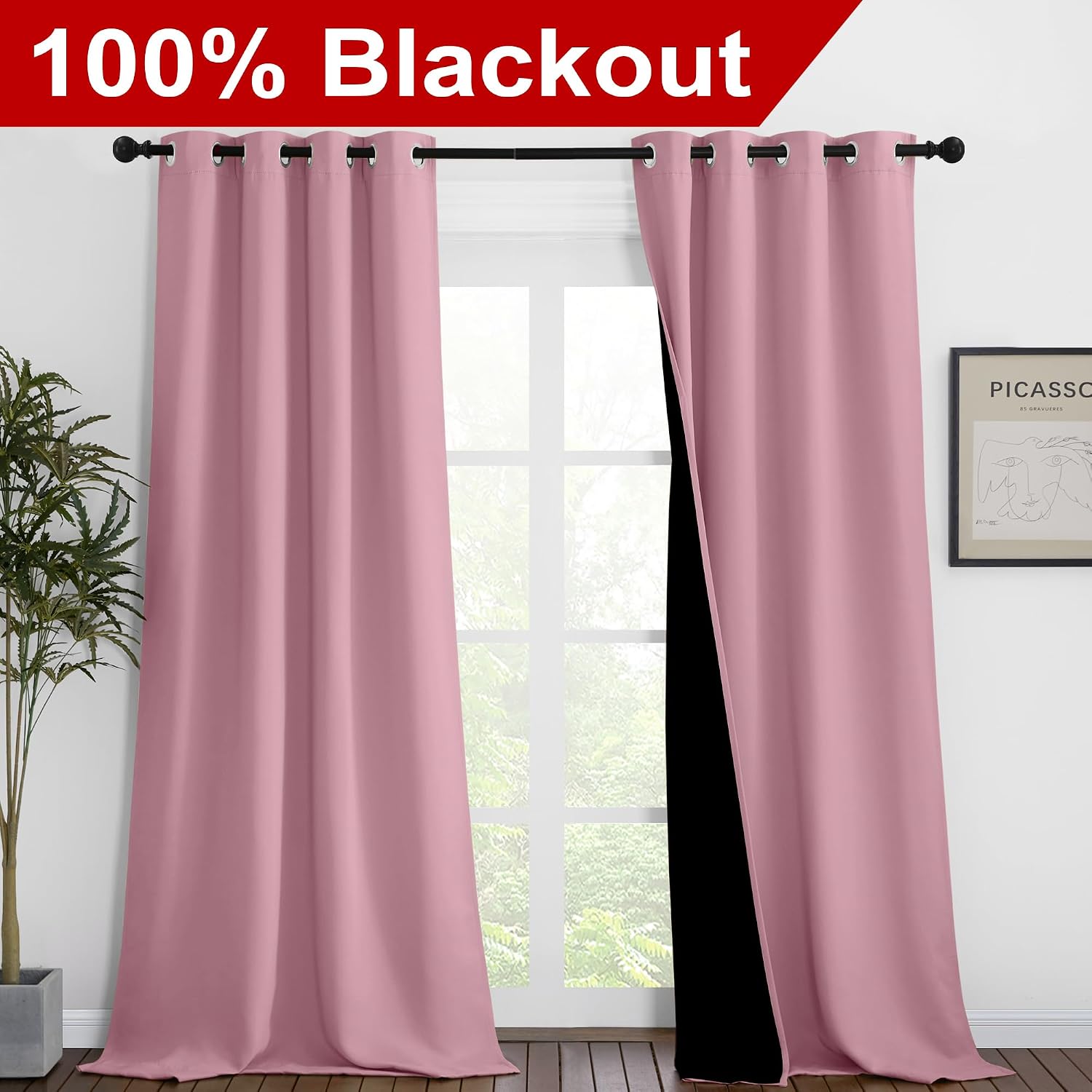 Nicetown 100% Blackout Blinds, Set of 2, 46 inches x 96 inches, Laundry Room Decor Window Treatment Curtains for Large Patio Sliding Door,…