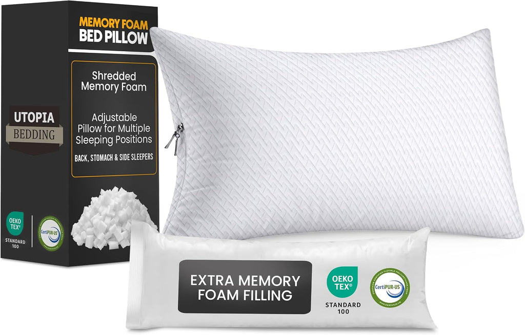 Utopia Bedding Shredded Memory Foam Pillows (King), Cooling Adjustable Bed Pillows for Sleeping with Washable Pillow Case, Back, Stomach…