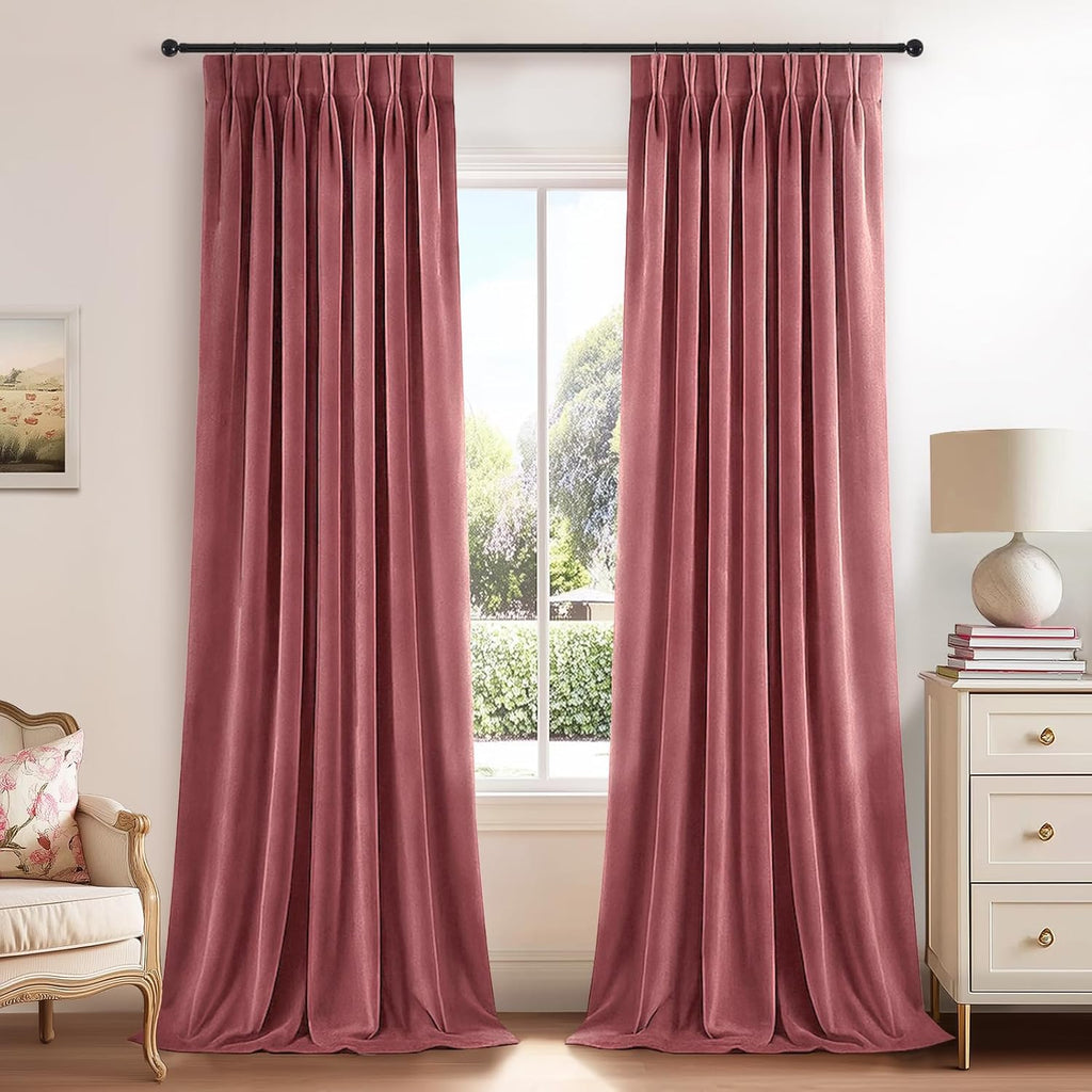 Drapenova Dusty Rose Velvet Curtains 90 Inches Long, Luxury Thick Velvet Viral Pinch Pleated Drapes for Nursery Girls Room Blackout D…