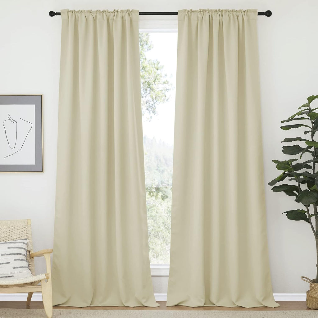Nicetown Room Darkening Curtains for Living Room, Rod Pocket & Back Tab Window Curtains, Eatra Long Drape Panels for Office (Beige, 52" W x…