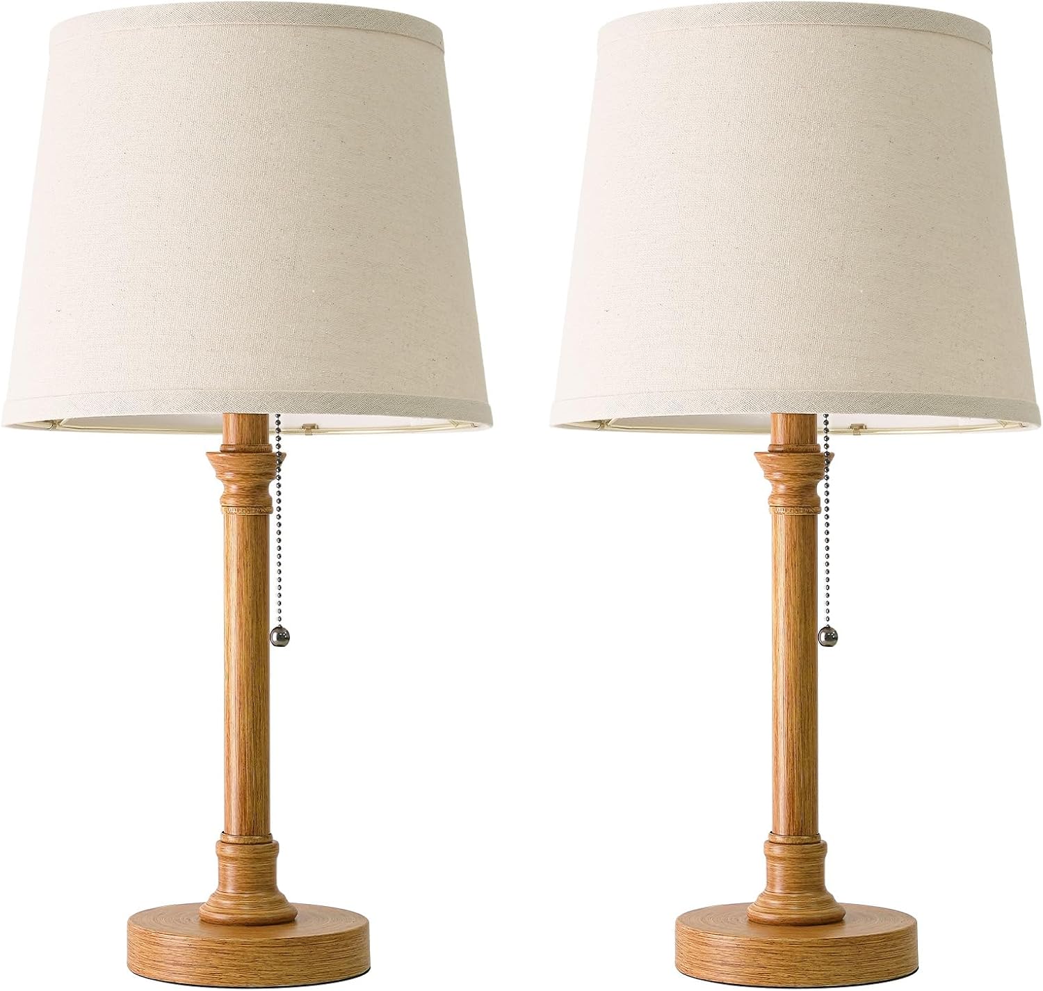 Oneach 19.5" Small Table Lamps Set of 2, Pull Chain Switch Bedside Metal Table Lamps, Modern Nightstand Lamp with Linen Shade, Rustic…