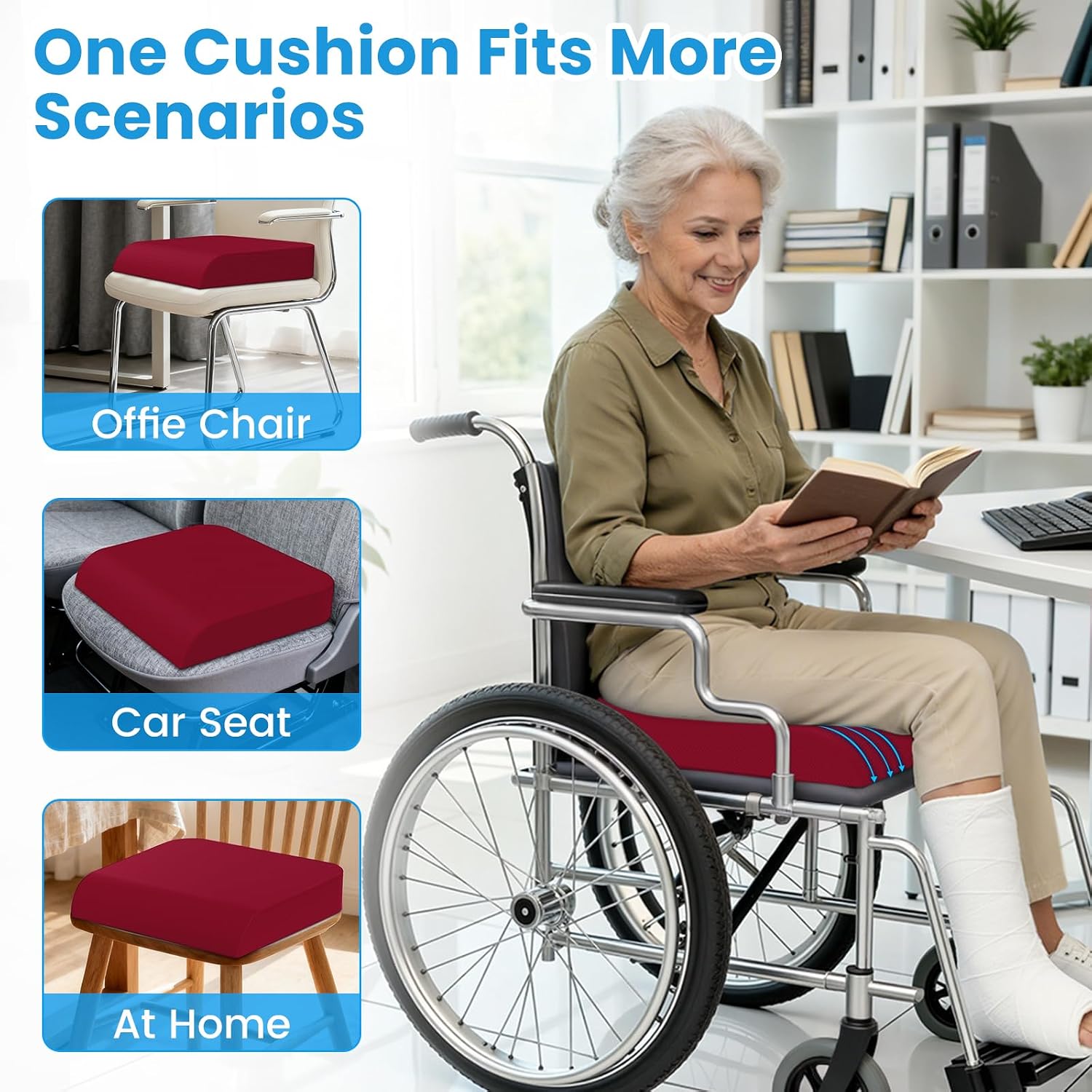 Wheelchair Seat Cushion for Pressure Relief, Cooling Gel Memory Foam Chair Cushion with Slope-Edge Design, Coccyx Support for Tailbone…