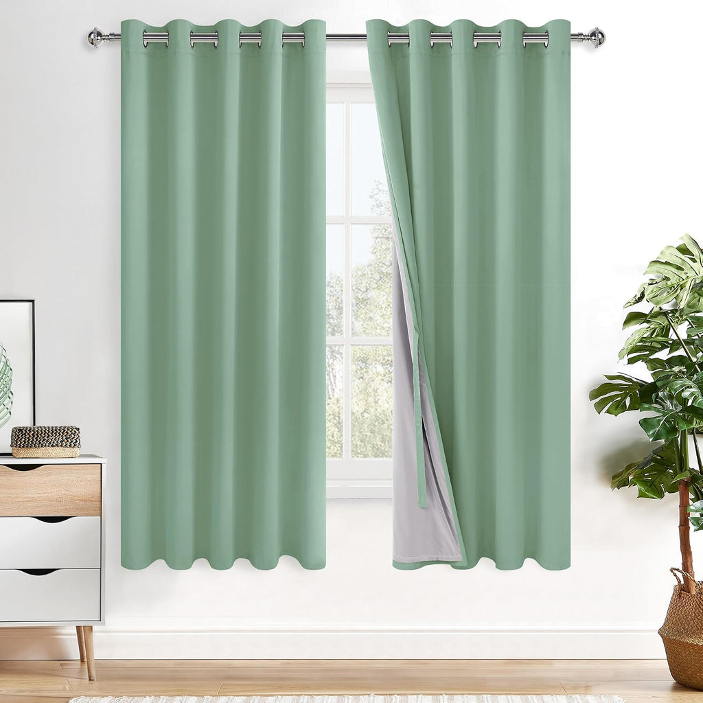 Xwzo 100% Blackout Curtains 63 Inches Length with Tiebacks - Heat and Light Blocking Ring Top Window Drapes with Black Liner Backing for Be…