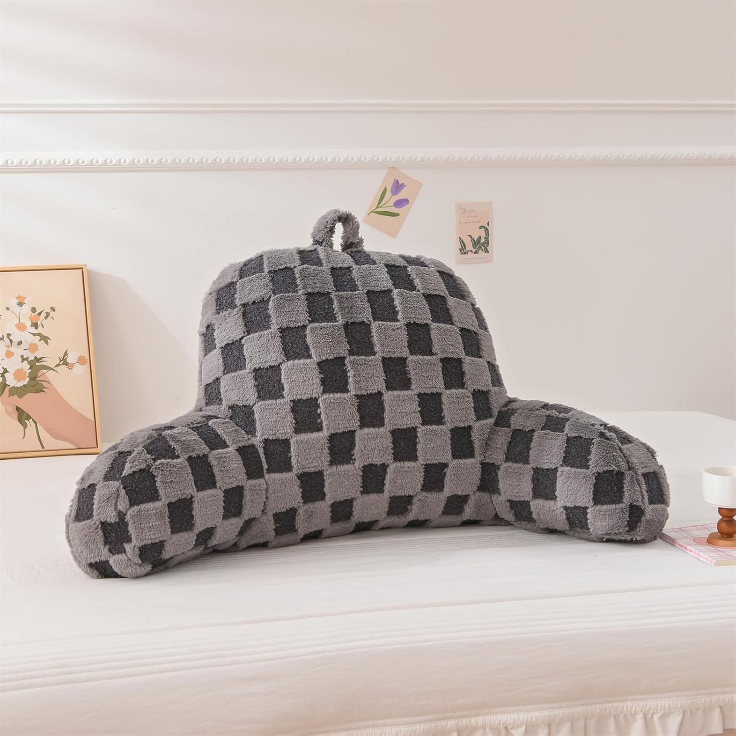 Aimuan Reading Pillow Checkered Bed Rest Wedge Backrest Checkerboard Pillow with Arms Back Support for Sitting Up in Bed Cushion Incline…