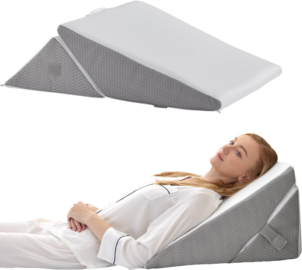 Bedluxe Wedge Pillow for Sleeping, Adjustable 9&12 Inch Foldable Bed Wedge Pillow Set, Orthopedic Memory Foam Triangle Pillows Wedge, 7-in-…