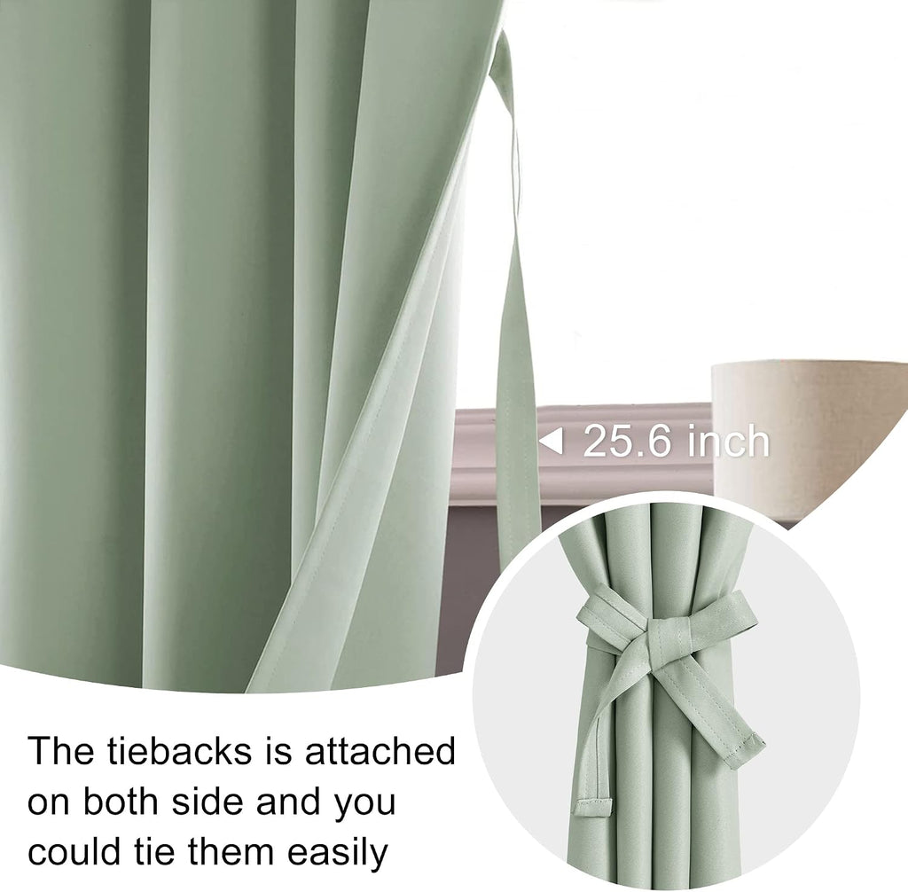 Jiuzhen Blackout Curtains for Bedroom - Thermal Insulated Room Darkening Rod Pocket Curtains for Living Room, Set of 2 Panels with Tiebacks…