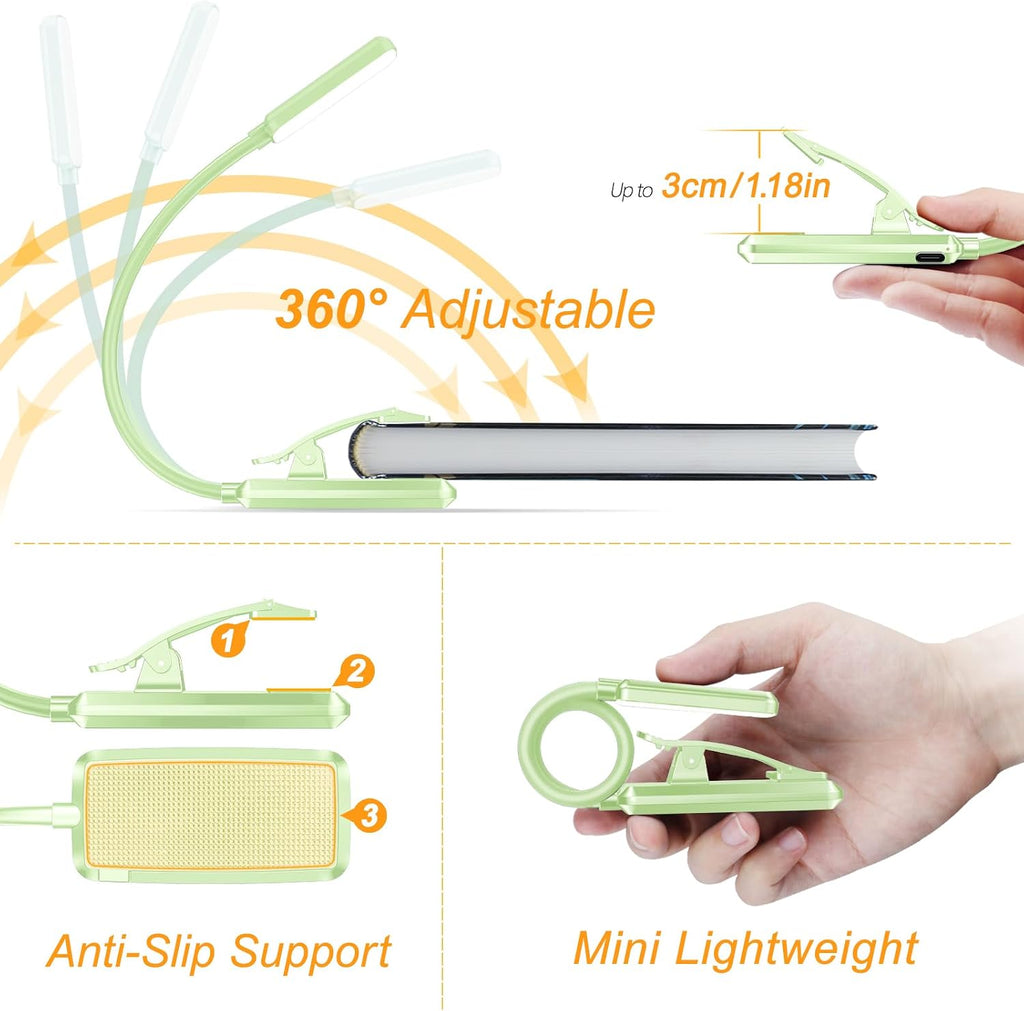 Gritin 9 LED Rechargeable Book Light for Reading in Bed - Eye Caring 3 Color Temperatures, Stepless Dimming Brightness,80 Hrs Runtime…