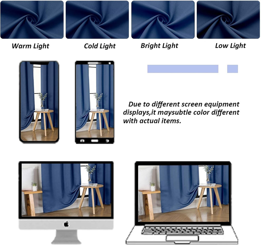 Simplebrand Ava Royal Blue Short Blackout Curtains for Bedroom 63 Inches Long 2 Panels Set, Solid Thermal Insulated, Energy Saving Window T…