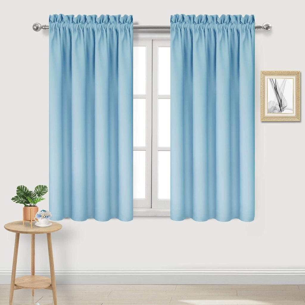 Dwcn Blackout Curtains Thermal Insulated Energy Saving Bedroom and Kitchen Curtains Window Treatments, W 38 x L 45 Inch, Set of 2 Light Blu…